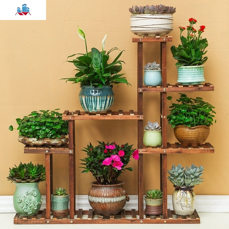 阳台多层梯形腐木头花架子省空间放花盆的实木三层木架泰空仓花架花几
