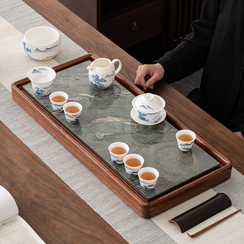 苏氏陶瓷(SUSHI CERAMICS)九龙壁花梨木茶盘可干泡可排水功夫泡茶台茶托66*30cm