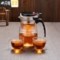 三维工匠振粤飘逸杯耐高温泡茶壶玻璃过滤冲泡茶器全拆洗耐热套装家用茶具 双层盖750圆肚配2个120ml尖杯