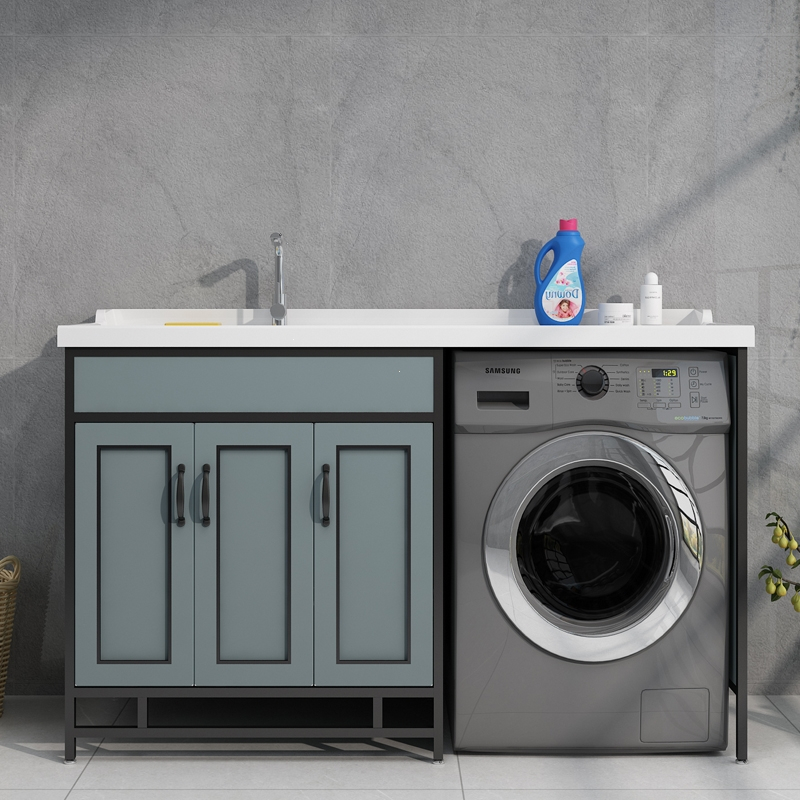 阳台太空铝洗衣机柜子带搓衣板洗衣池滚筒洗衣机组合一体柜定制 [新款