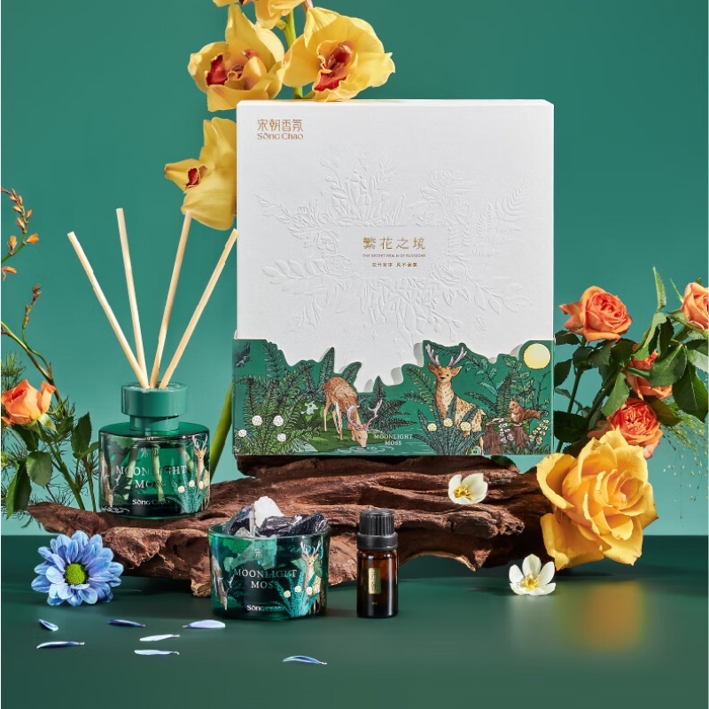 宋朝312-SC繁花之境扩香石礼盒系列-1繁花之境香薰+扩香石礼盒-月照青苔高清大图
