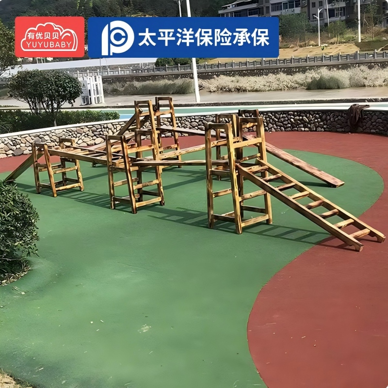 有优贝贝(YUYUBABY)户外幼儿园儿童木质感统训练游戏组合攀爬架安吉游戏玩具13件套跳跃类运动高清大图