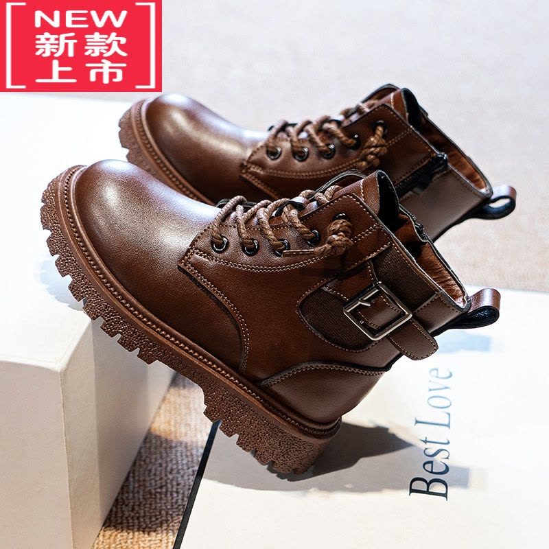 可莉允女童马丁靴2022冬季新款二棉鞋女孩皮面儿童靴子网红男童加绒短靴图片