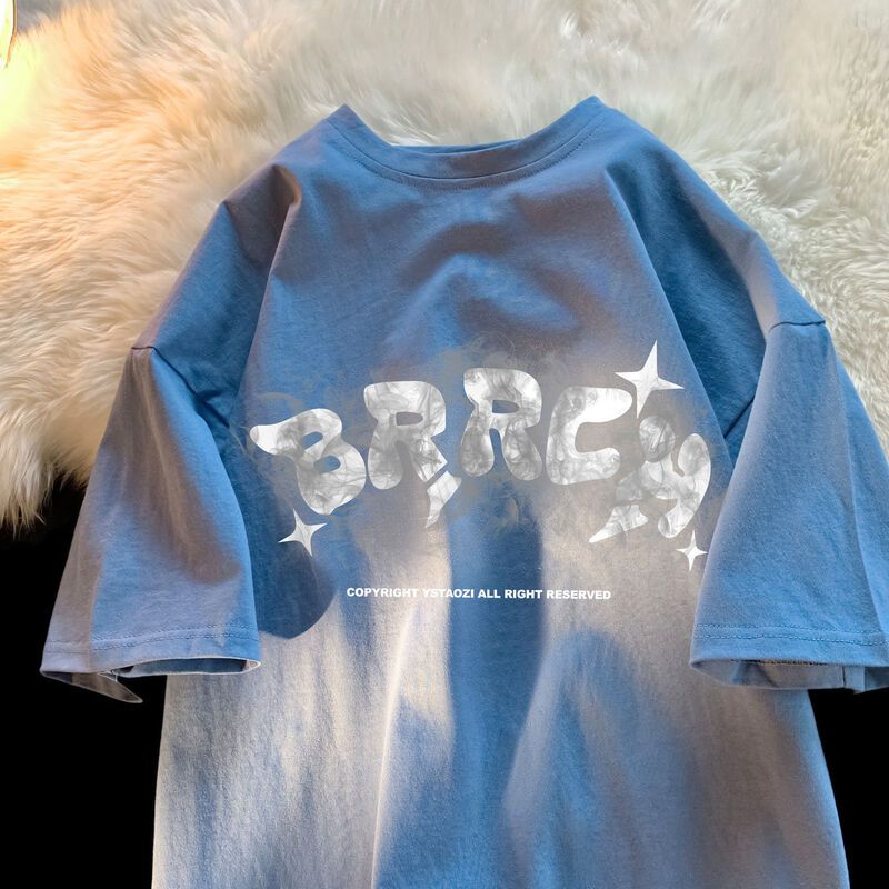 WOOG2005国潮小众复古短袖t恤男夏季潮牌宽松重磅体恤情侣装夏装