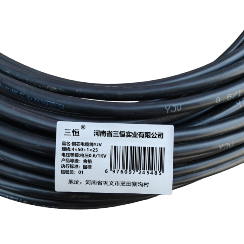 三恒 铜芯电缆线YJV 电压0.6/1KV 4×50+1×25 米高清大图