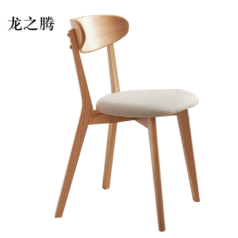 龙之腾餐椅简约现代休闲书桌椅餐桌凳子橡木靠背椅浅灰色软包高清大图