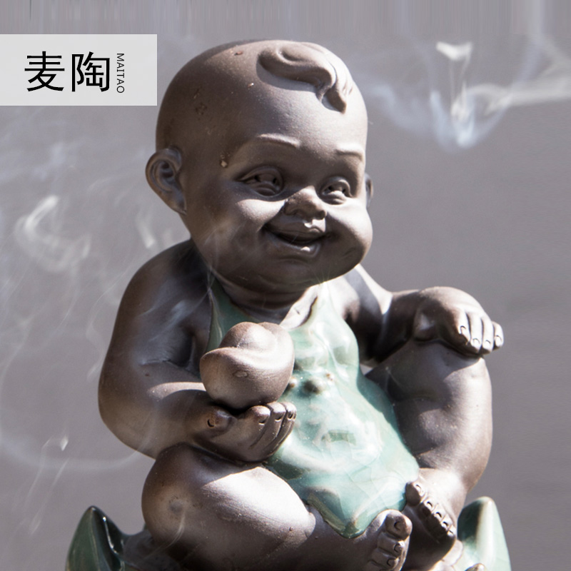 美帮汇创意中式小和尚流水器禅意加湿器陶瓷喷泉家居客厅书房工艺品摆件高清大图
