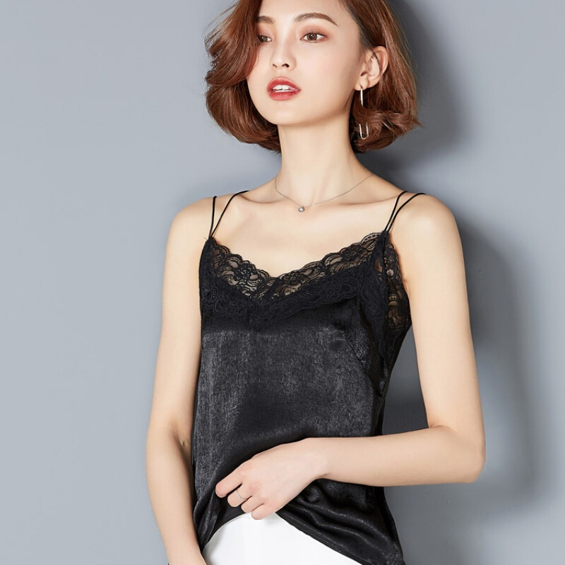 夏季桑背心性感美背蕾丝带女外穿宽松短款百搭打底上衣