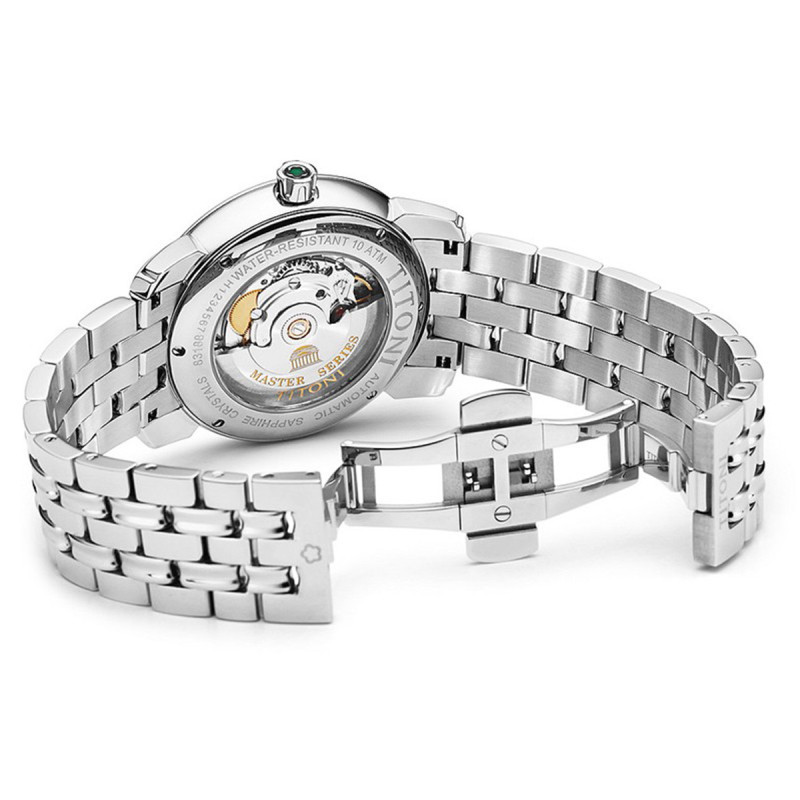 梅花titoni瑞士天文台认证手表大师系列自动机械钢带男士表