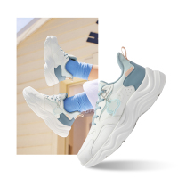 361°女鞋加绒运动鞋冬季保暖加毛棉鞋皮面防水跑步鞋轻便跑鞋 羽毛白/薄纱蓝 38码
