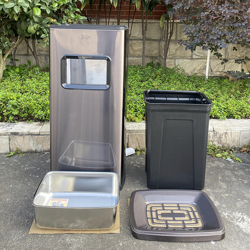 GNF烟灰缸垃圾桶20L室内座地烟灰桶立式落地不锈钢带烟灰缸垃圾桶商用写字楼KTV酒吧公司单位走廊电梯口高档灭烟桶高清大图