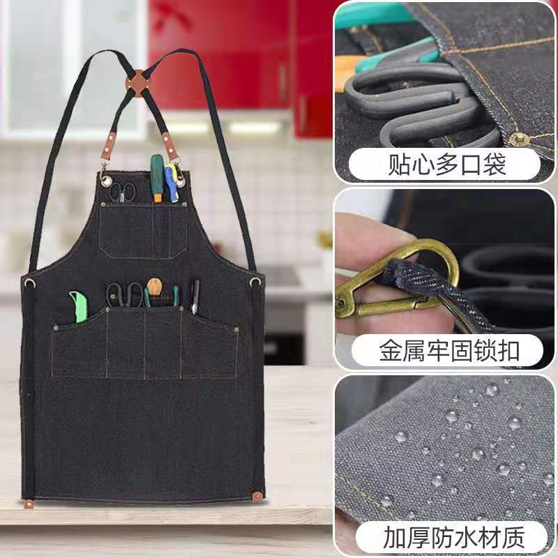 围裙男女咖啡师茶餐厅园艺花店理发师木工画画防水帆布高档工作服 卡其色