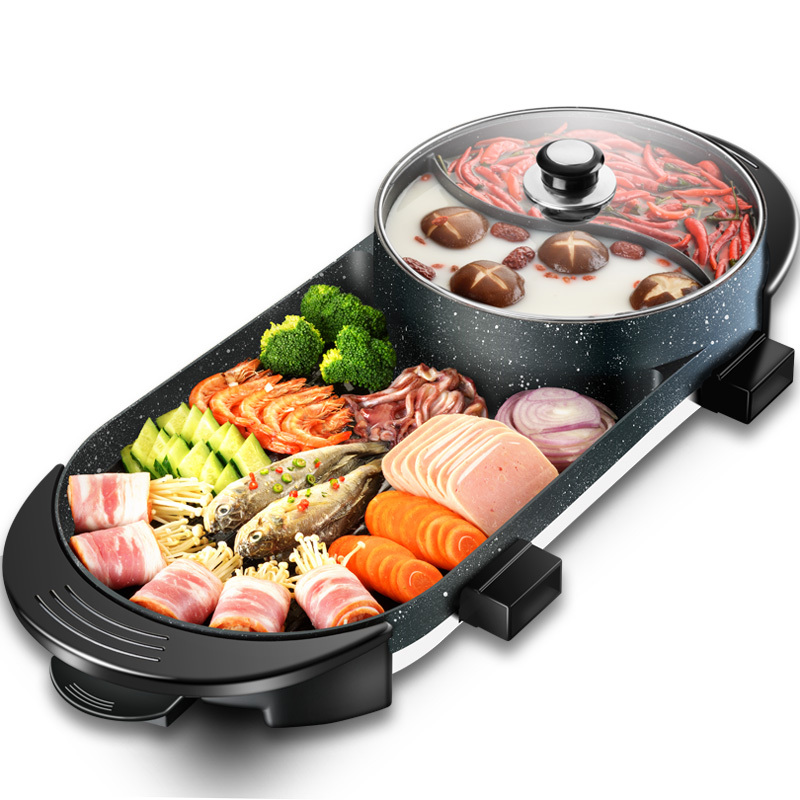 韩式多功能电烤盘家用聚会不粘电烧烤炉妖怪烤肉机铁板烧烤架 涮烤