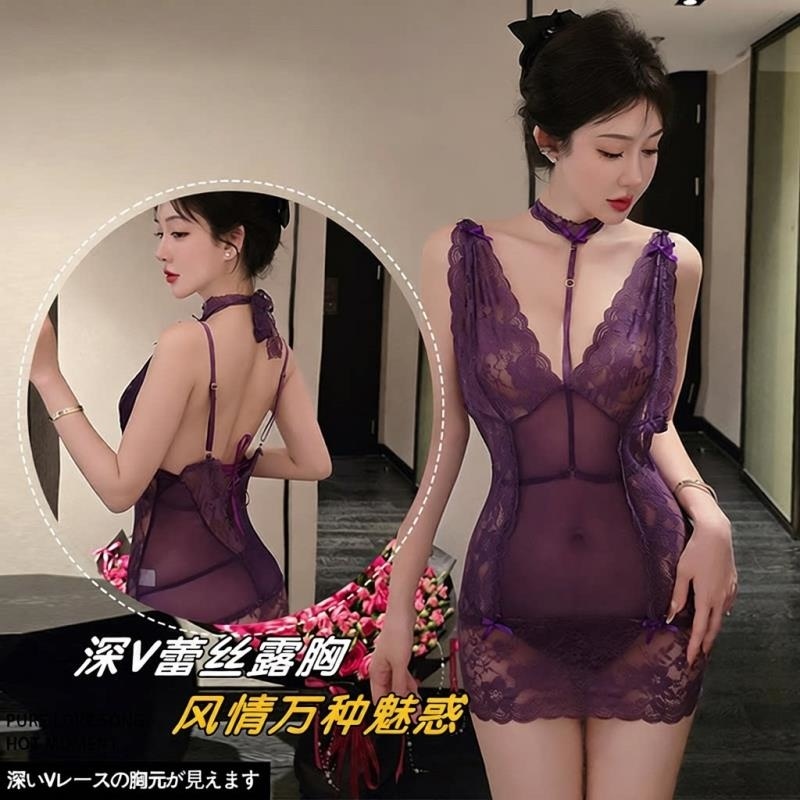 长夜漫漫情趣内衣纯欲透视网纱蕾丝吊带睡裙性感内搭绑带睡裙2128高清大图