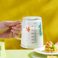青苹果玻璃杯带吸管刻度杯早餐杯量杯杯果汁水杯子儿童奶杯可微波炉牛奶杯