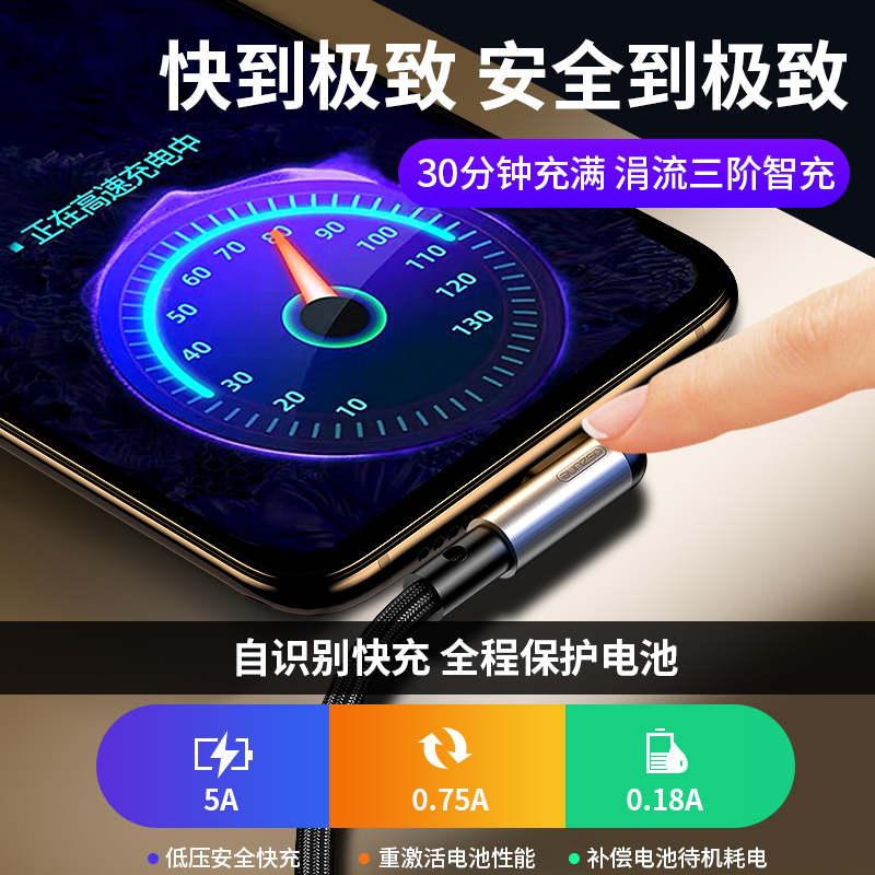 YUTOOL 苹果超手感弯头 1.88米红色 边充边玩 迷你弯头 智能恒温 不发烫不伤机 5A超级快充 1条