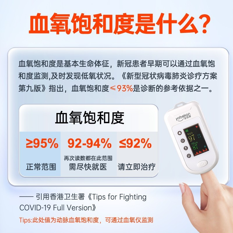 友倍康脉搏血氧仪指夹式家用指脉氧仪血氧饱和度检测仪YBK306