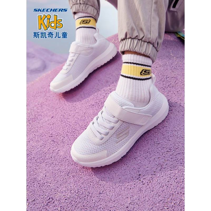 skechers斯凯奇儿童小白鞋秋季男童鞋子透气网面舒适运动鞋跑步鞋