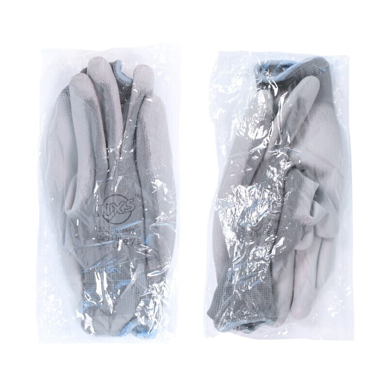 1副装涤纶PU浸胶手套 耐磨轻薄维修搬运施工劳保手套 N10559 灰色 8/M码高清大图