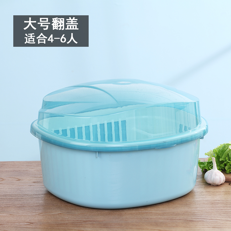 厨房家用带盖碗盆碗碟置物架塑料碗柜装碗筷收纳盒放碗箱沥水碗架 大号蓝色实色底