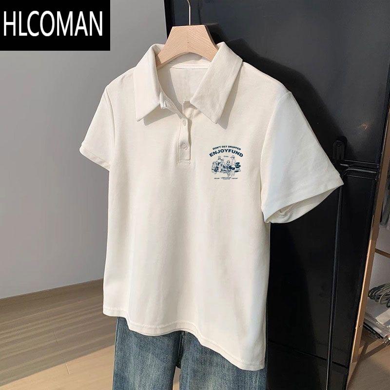 HLCOMAN翻领polo衫男短袖夏季ins休闲百搭宽松半袖体恤短H 2XL建议140-160斤 601白色-enjoy人群小图蓝图