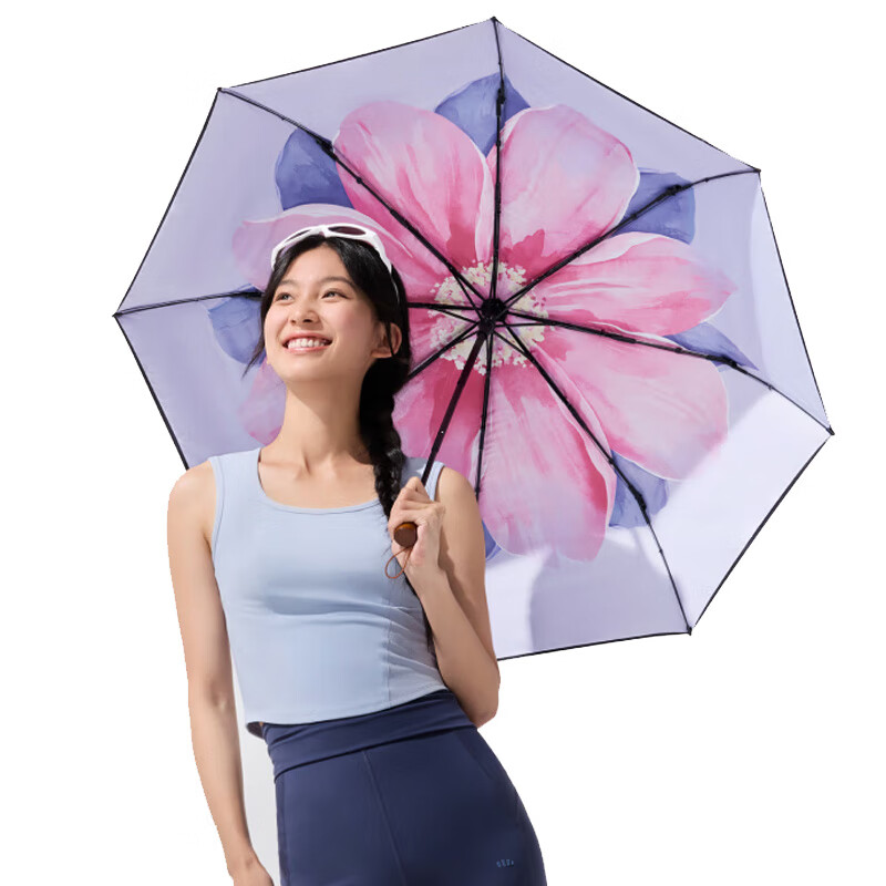 蕉下三折黑胶防晒伞 户外旅行便携雨伞 防紫外线遮阳伞 BM662 绯云