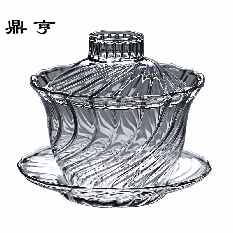 鼎亨加厚耐热大号玻璃透明螺旋纹盖碗泡茶三才盖碗功夫茶具手抓泡