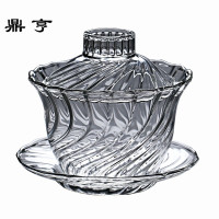 鼎亨加厚耐热大号玻璃透明螺旋纹盖碗泡茶三才盖碗功夫茶具手抓泡