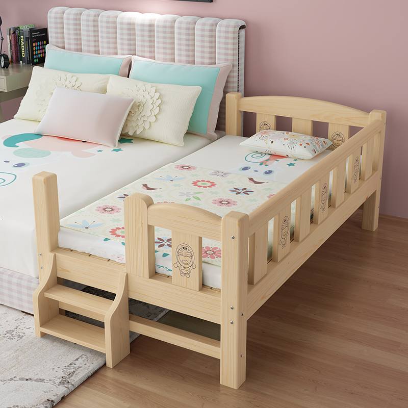实木儿童床拼接床带护栏小孩床公主单人床板加宽床宝宝小床婴儿床