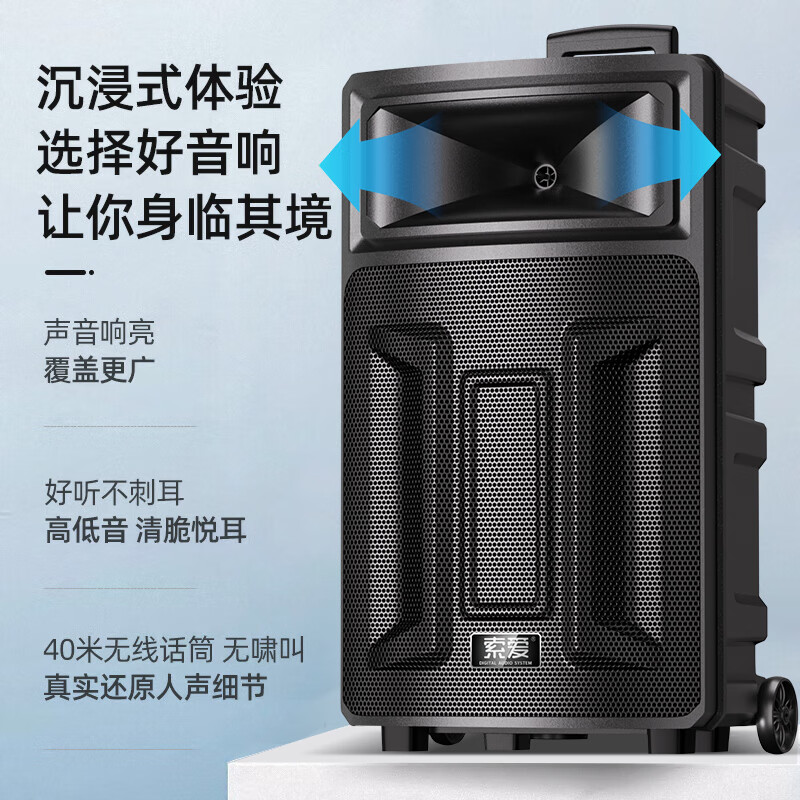 索爱(soaiy)SA-T21 广场舞大功率低音炮便携户外k歌电木吉他乐器音箱蓝牙拉杆音响 单麦高清大图