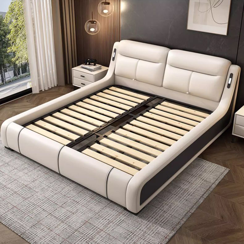 气压高箱床主卧高端大气意式轻奢真皮床现代简约双人床带储物空间高清大图