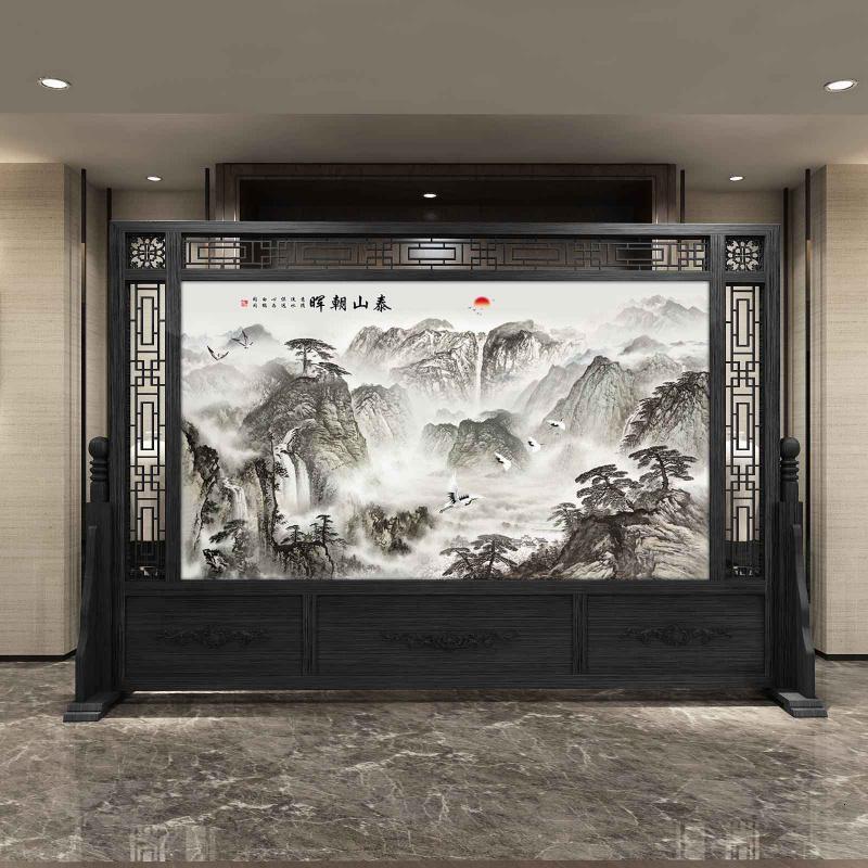 中式实木屏风 进大厅隔断 公司单位屏风酒店实木大座屏 三周镂空200宽*180高 整装高清大图