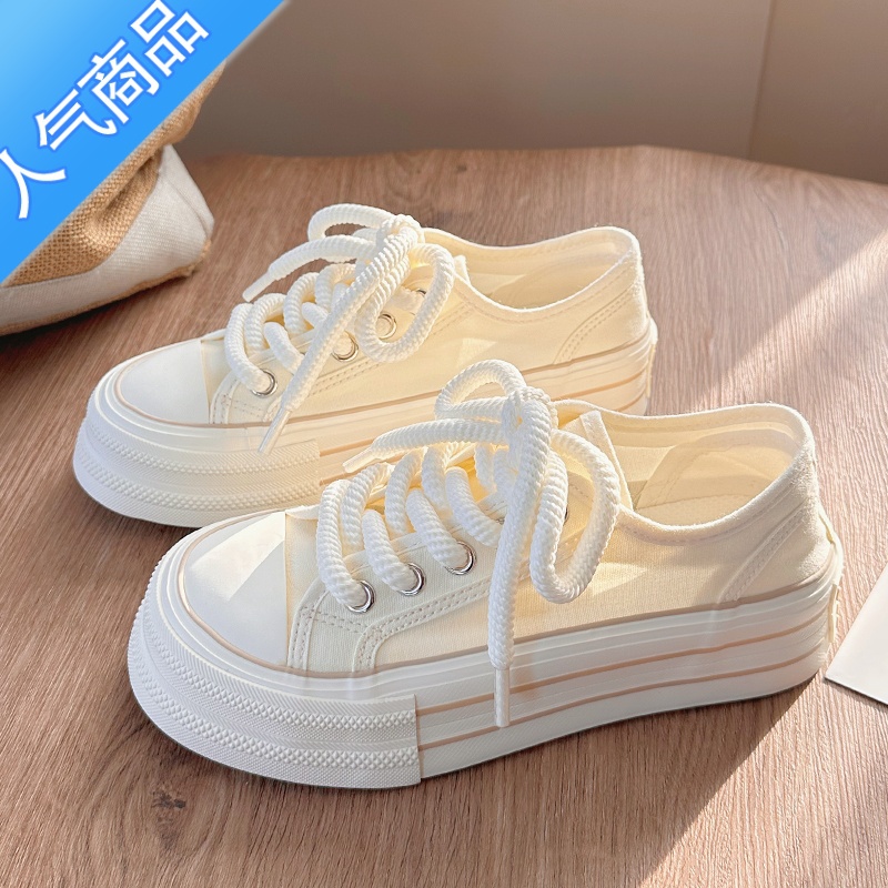 SUNTEK夏季鞋子百搭2023新款小白鞋女透气薄款chic潮厚底小众原创帆布新高清大图