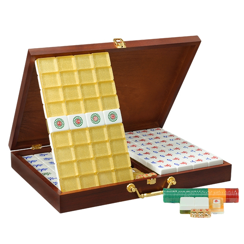 古达黄金水晶麻将牌家用手搓中号3542mm大号手打麻将牌144张