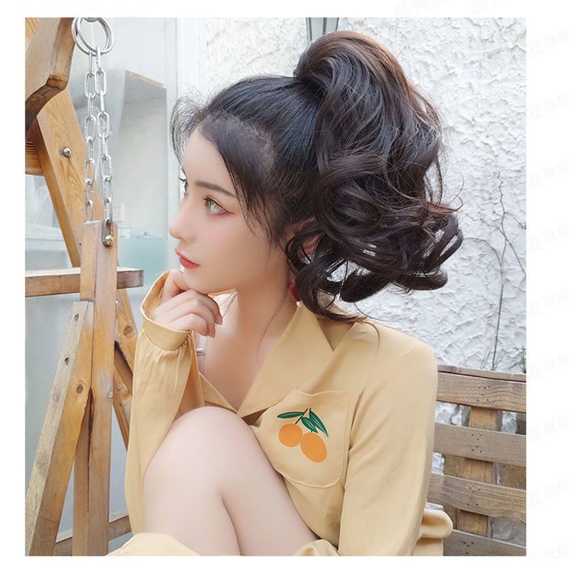 假发女抓夹韩式短卷马尾女大波浪气质卷发自然蓬松马尾辫 自然黑(送刚