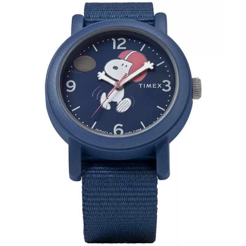 Timex 中性藍色尼龍帶mm圓盤運動腕表 防水耐磨時尚潮流