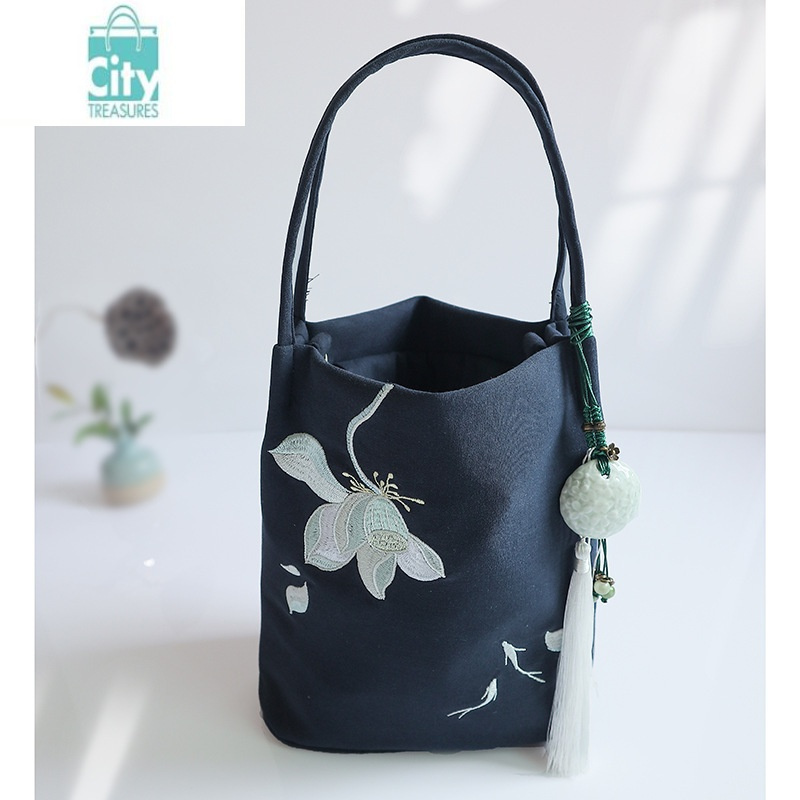 bangdou新款手工帆布古风汉服包斜挎包刺绣小包手提束口休闲百搭小