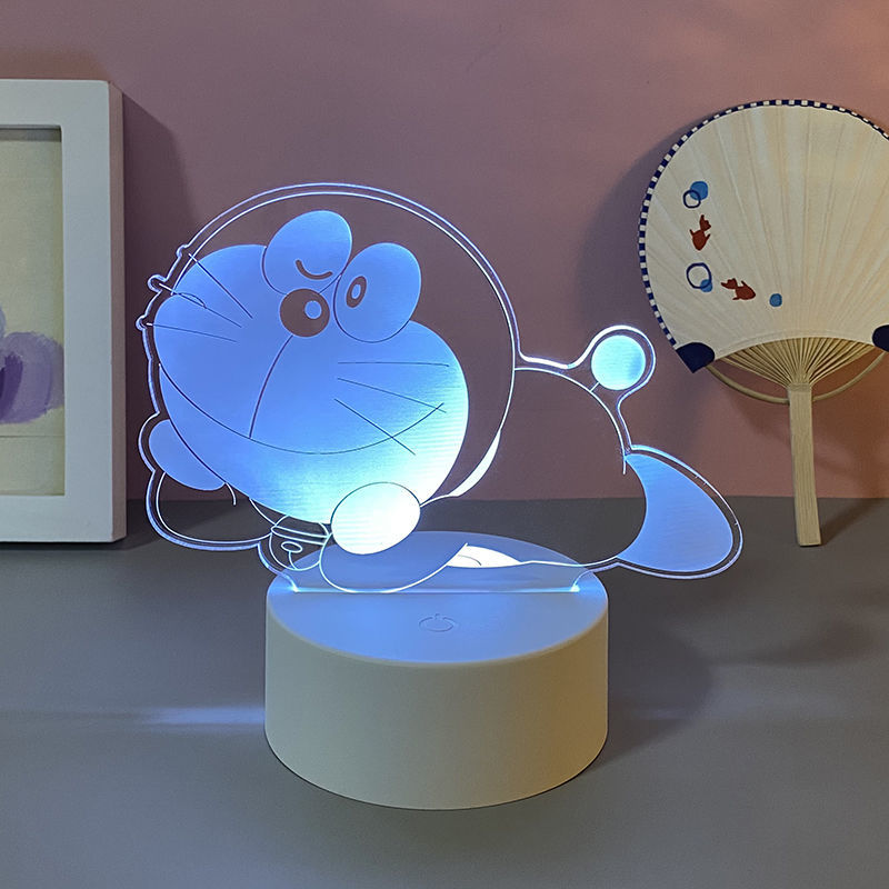 哆啦a梦插电三色按钮插头白冷暖光哆啦a梦周边小夜灯叮当猫充电动漫