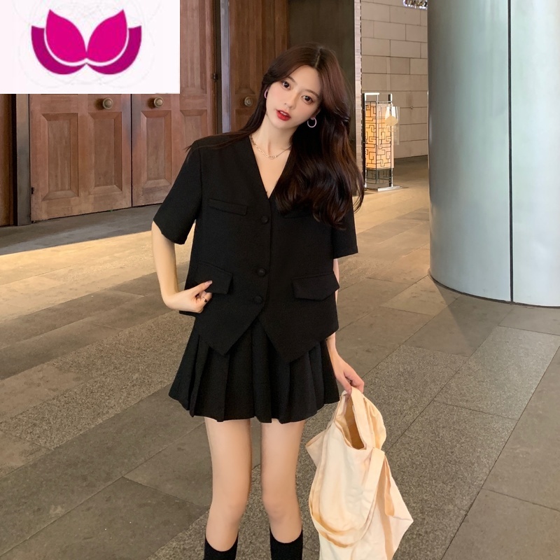 七斓大码女装2023夏装新款显瘦遮肉穿搭一整套胖mm高级感西装套装高清大图