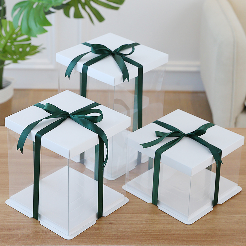 包装4寸6寸8寸10寸12寸双层加高芭比透明生日蛋糕盒子5套白色纸盖蛋糕