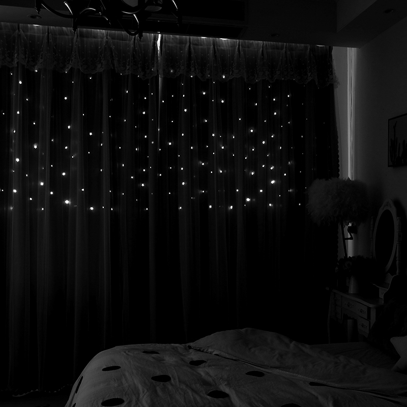 美帮汇星星免打孔魔术粘贴窗帘遮光安装款公主风卧室成品窗纱帘 宽1.0*1.5（可改短）一片魔 蓝色菲林星星