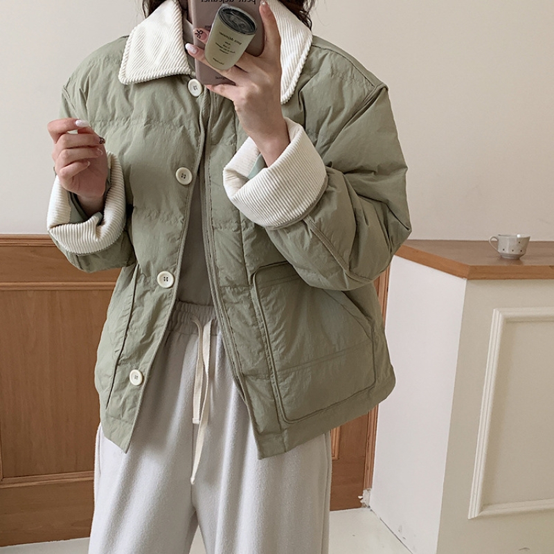 2025年新款女冬短款韩版宽松棉衣加厚小香风棉服潮流棉袄时尚外套 绿色 XL