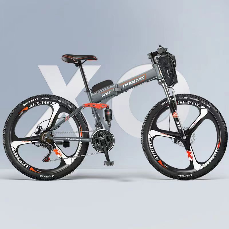 凤凰26寸路虎折叠山地自行车锂电电动自行车男女成人越野折叠车21速