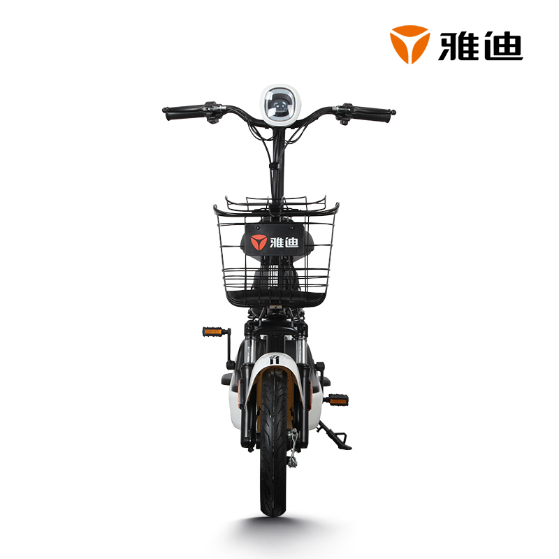 雅迪电动车新款铅酸小金鼠B 48V电瓶车踏板代步电动自行车 新塔夫绸白