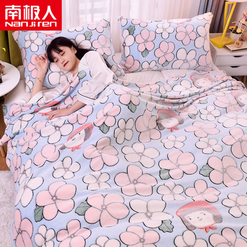雪花绒毛毯加绒盖毯两用保暖绒床单毛巾被单双人午睡小毯子 花朵女孩 120x200cm