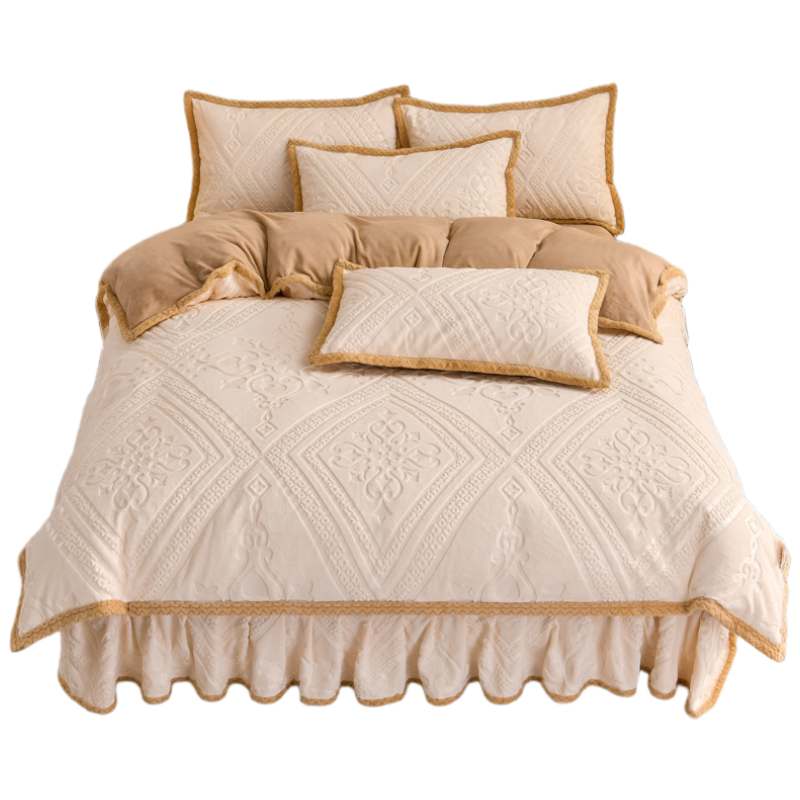 天山柔 200*230cm 欧式雕花牛奶绒 四件套 (计价单位:套) 欧式浪漫-奶白