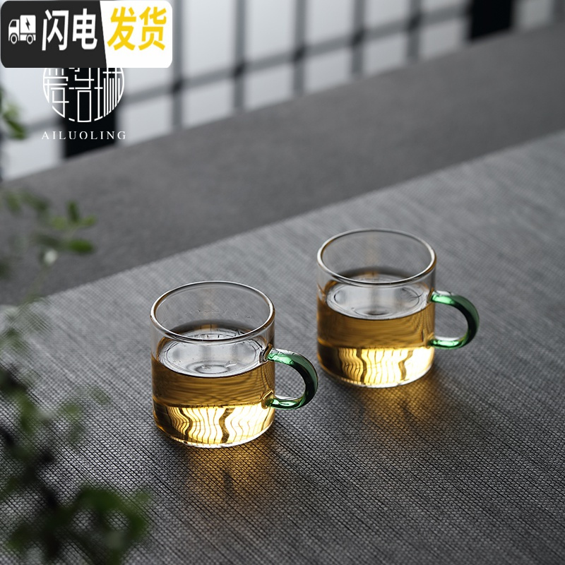 三维工匠 耐热玻璃小把杯子品茗杯 家用透明带把小茶杯个人杯牛奶杯 直身小把杯(白把)2个装