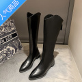 SUNTEK靴子2022新款女长筒靴女靴中筒百搭鞋子女秋冬长靴白色高筒骑士靴 黑色 女款女款35