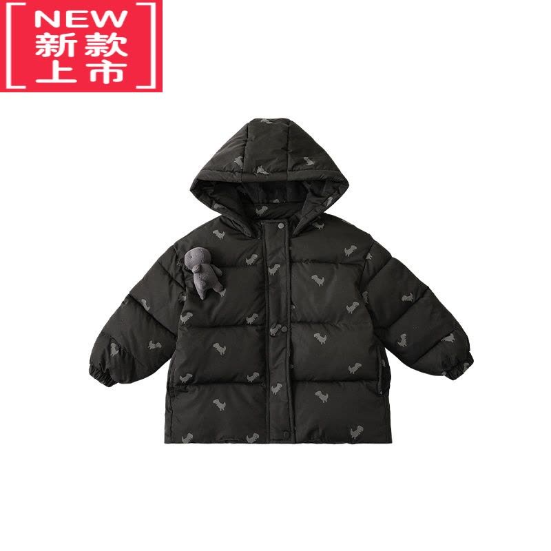 可莉允儿童可拆玩偶反光恐龙数码印花连帽防风棉服冬季男童棉衣外套图片