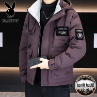 花花公子新款高品质冬季新款户外帅气防寒服三防连帽加厚羽绒棉男装夹克外套